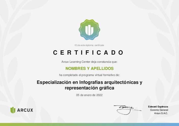 Certificado del curso Especialización en Infografias arquitectónicas y representación gráfica